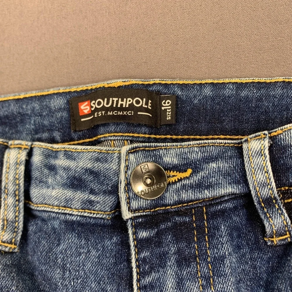 Southpole Shorts Boys 16 Moto Biker Distressed Denim Ribbed Jean Jorts Y2K Style